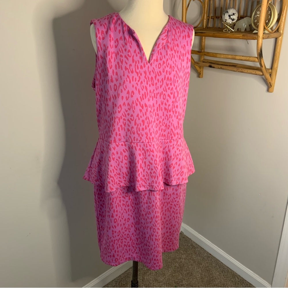 Tyler Boe Pink Leopard Print Peplum Sheath Dress